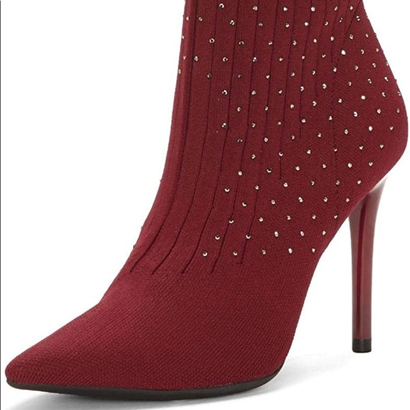 Jessica Simpson JS-Lytona Burgundy Ribbed Sock Boots Knit Heel Size 10 New - Picture 2 of 5